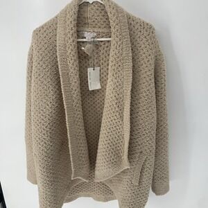 NEW Barefoot Dreams CozyChic Honeycomb Shawl Cardigan Sweater Sand Tan  Medium